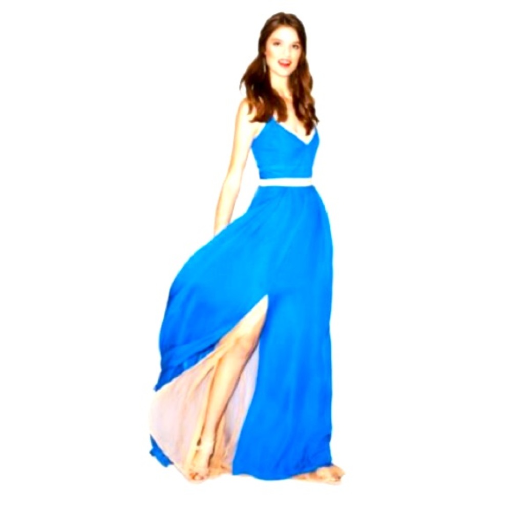 Fashion Star Blue Maxi Dress with Split Front Pocket| Size 12| Wedding Guest